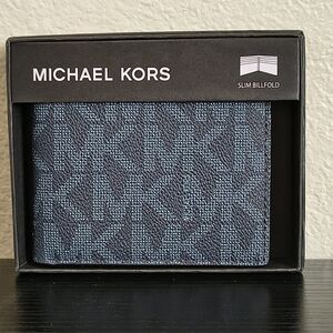 Michael Kors Men’s Money Clip Wallet - Navy Blue MK Print